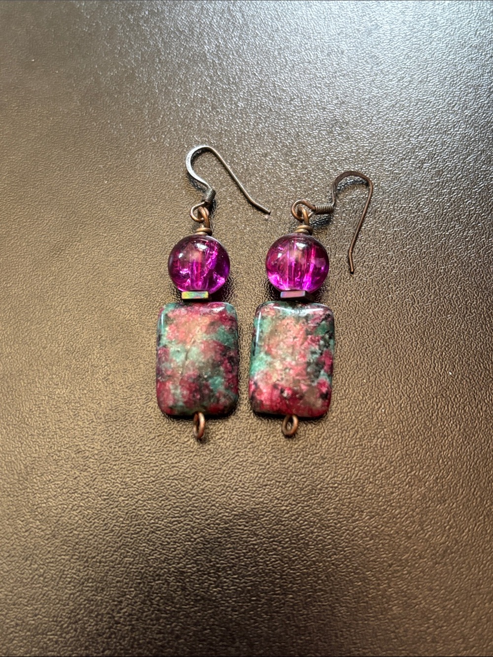 Ruby Zoisite Stone Drop Earrings